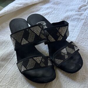 Onex Black Rhinestone Double-Band Slide Sandals
